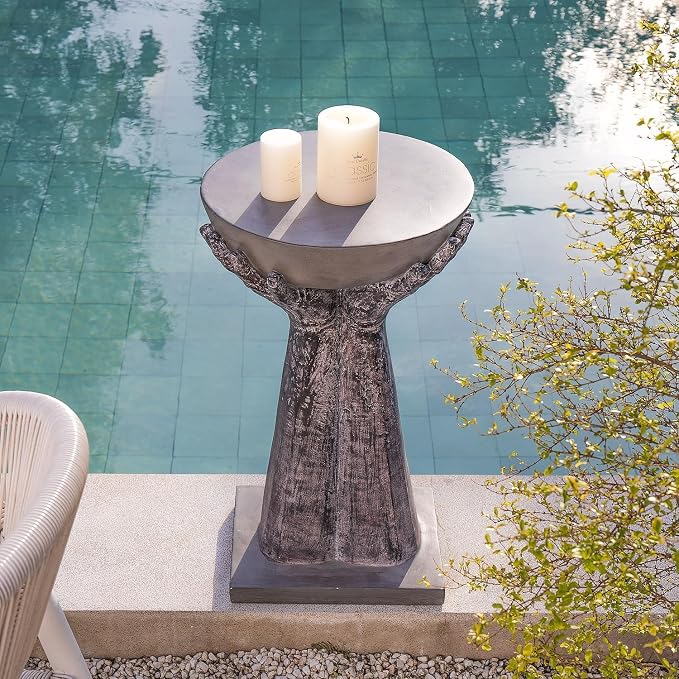 COSIEST Outdoor Side Table, Two Hands-Shaped Base w Round Top Accent Table - Image 2
