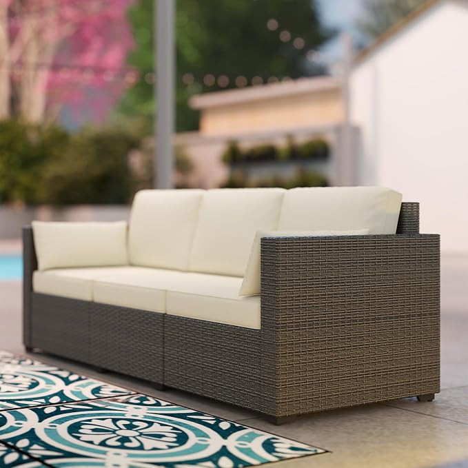 Outsunny Patio Couch PE Wicker Deep Seating Outdoor Sofa - Image 9