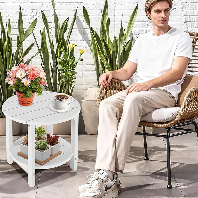 LZRS Round Adirondack Side Table Double End Table, Outdoor Side Tables - Image 2