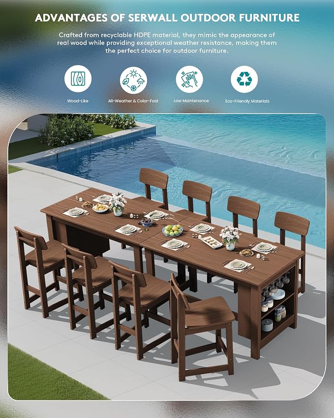 SERWALL Outdoor Bar Table, All Weather HDPE 36" Counter Height Dining Table - Image 9