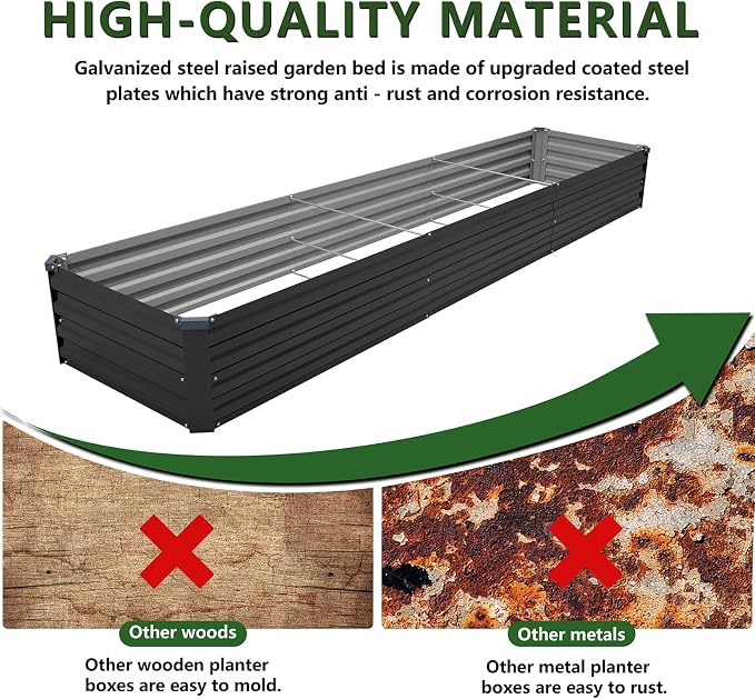 12×2×1FT Galvanized Raised Garden Bed Kit, Metal Planter Boxes, Large Outdoor - Image 6
