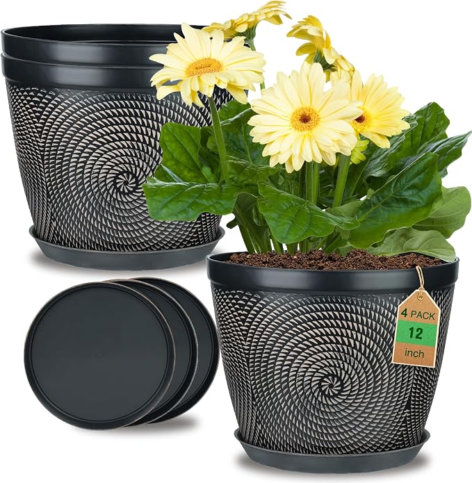 Quarut 12 Inch 4 Pack Large Plant Pots, Plastic Flower Pot by Quarut