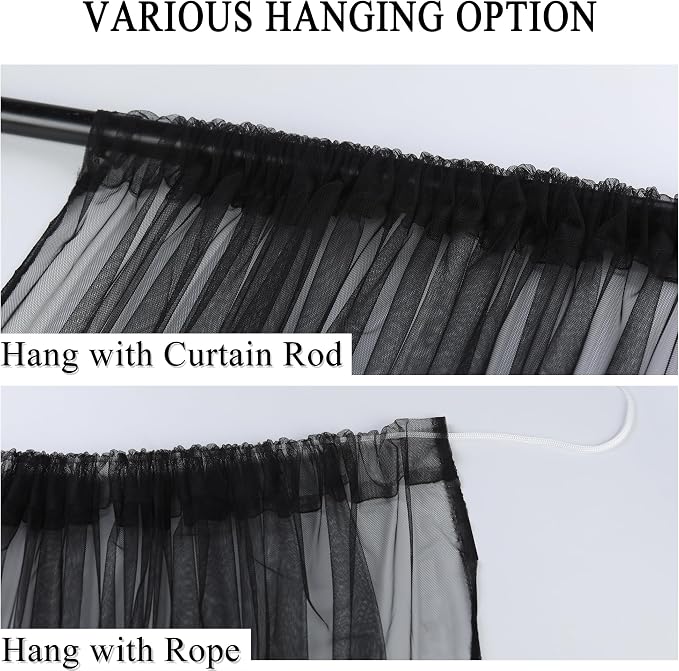 10 x 10 Outdoor Black Tulle Backdrop Curtains Waterproof Voile Sheer Screen - Image 4