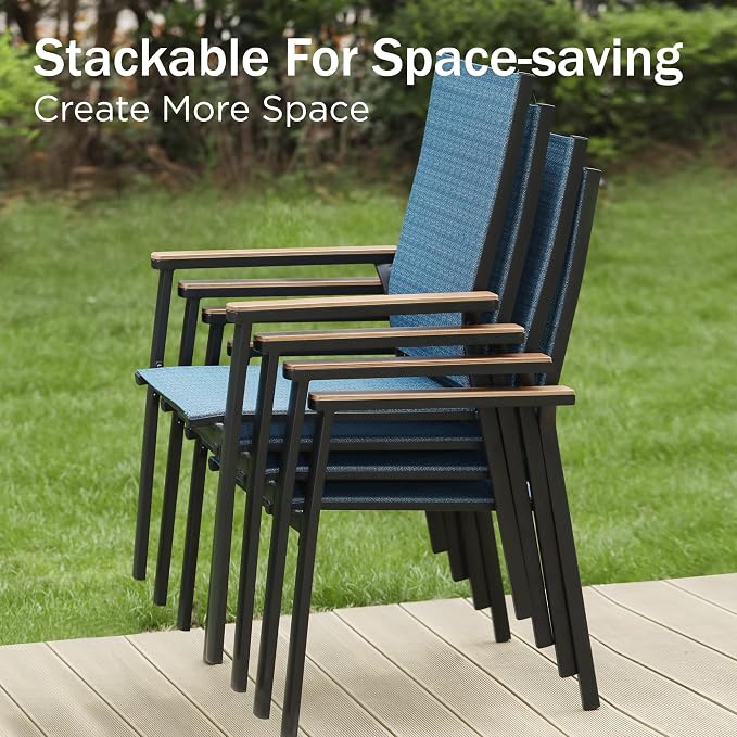 PHI VILLA 5 PCS Patio Dining Set, 4 Outdoor Aluminum Stackable Sling Chairs - Image 2