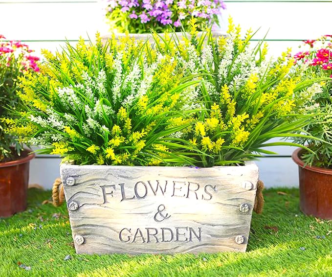 Artificial Plants Outdoor, Lavender Artificial Flowers Plastic Fake Faux - Image 6