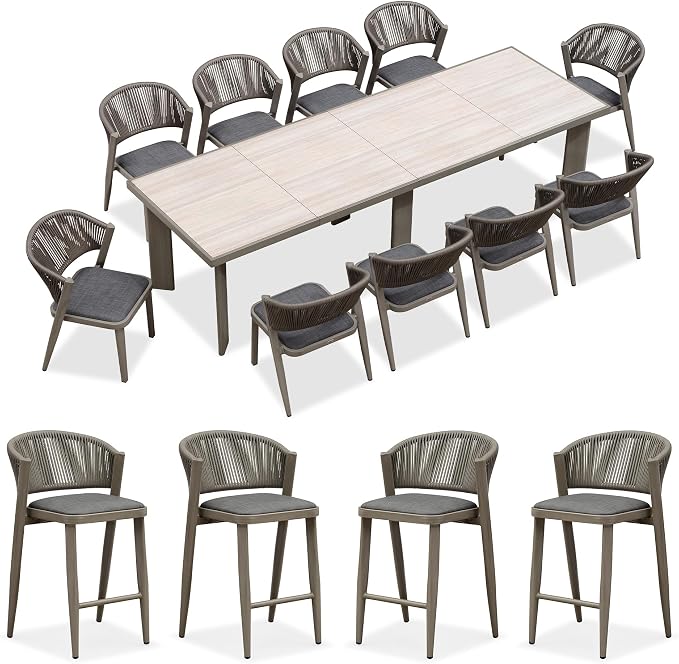 PURPLE LEAF 11-Piece Patio Dining Set Outdoor Furniture Rectangular Table and by PURPLELEAF