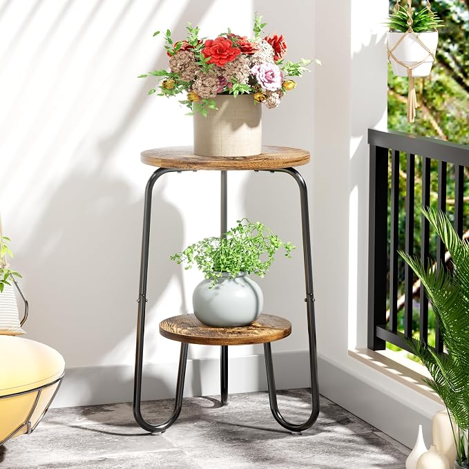 2 Tier Wood Plant Stand Indoor, Small Round Flower Pot Stand, 19.6" Tall Single - Image 7