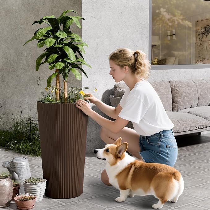 23.6" Tall Planters for Outdoor Plants, Large Outdoor Planters for Front Porch - Image 5
