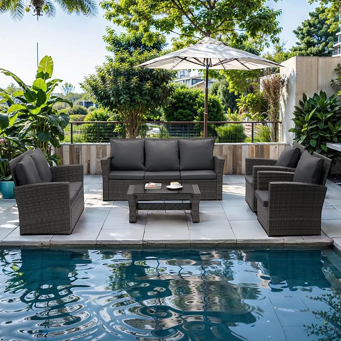 Wisteria Lane 5 Piece Patio Furniture Set, Wicker Outdoor Patio Conversation - Image 8