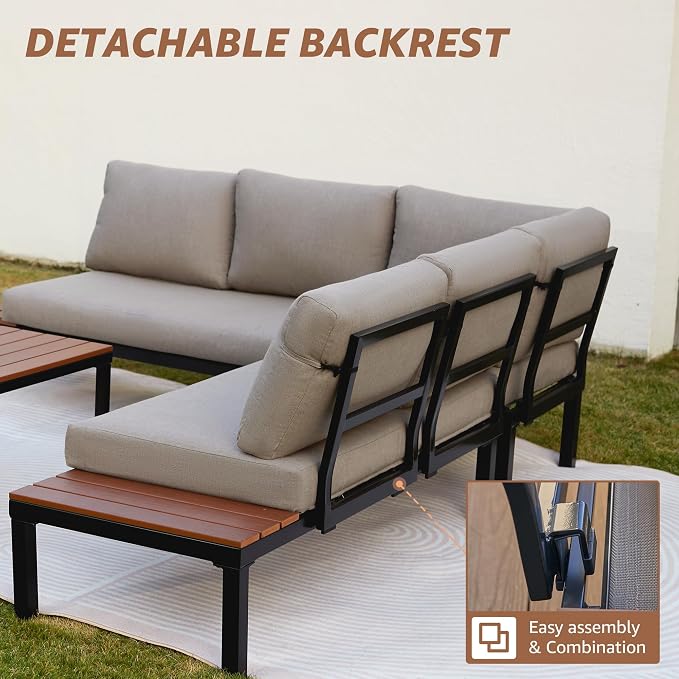 NATURAL EXPRESSIONS Patio Furniture Sets, Metal Outdoor Sectional L Shape - Image 3