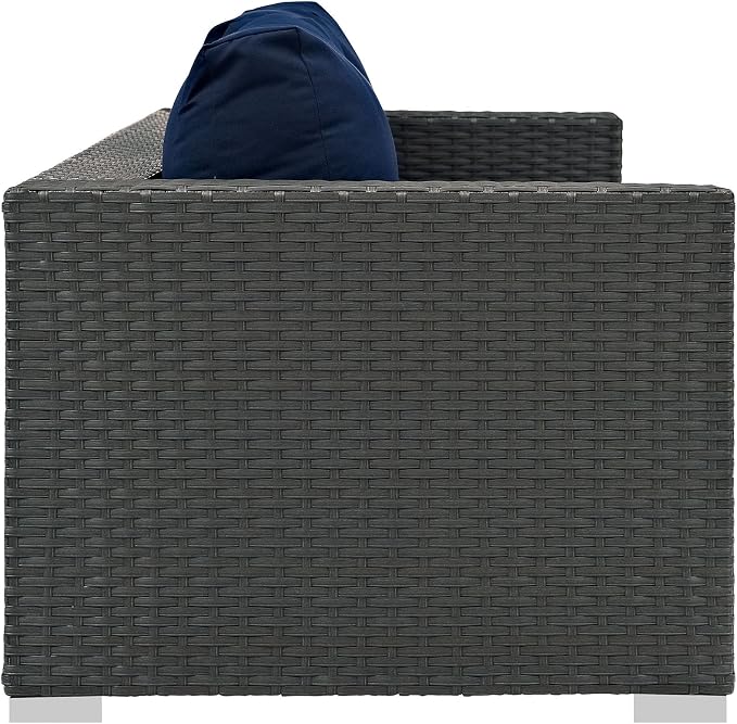 Modway Sojourn Wicker Rattan Outdoor Patio Sunbrella Fabric Sofa in Canvas Navy - Image 4
