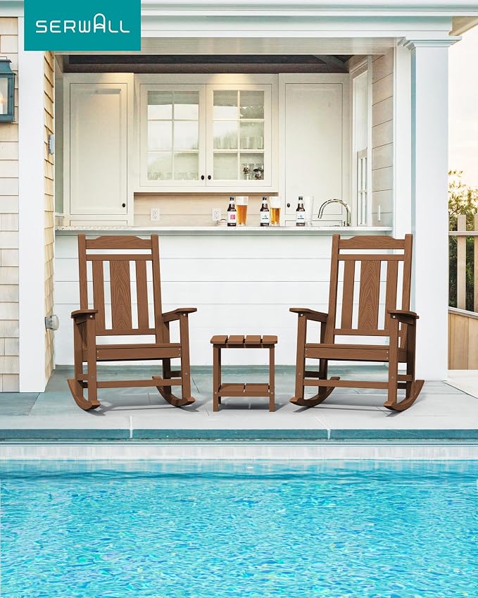 SERWALL Outdoor Rocking Chair Set of 6, Patio Rocking Chair Sets, HDPE Rocking - Image 7