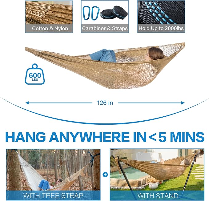 PNAEUT Handwoven Mayan Hammock, Thick Soft Rope Double Hammock - Image 6