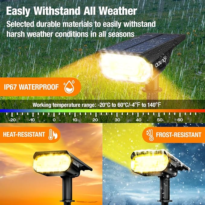 2 Pack Solar Spot Lights Outdoor 1000 Lumens, 64 LEDs IP67 Waterproof Landscape - Image 4