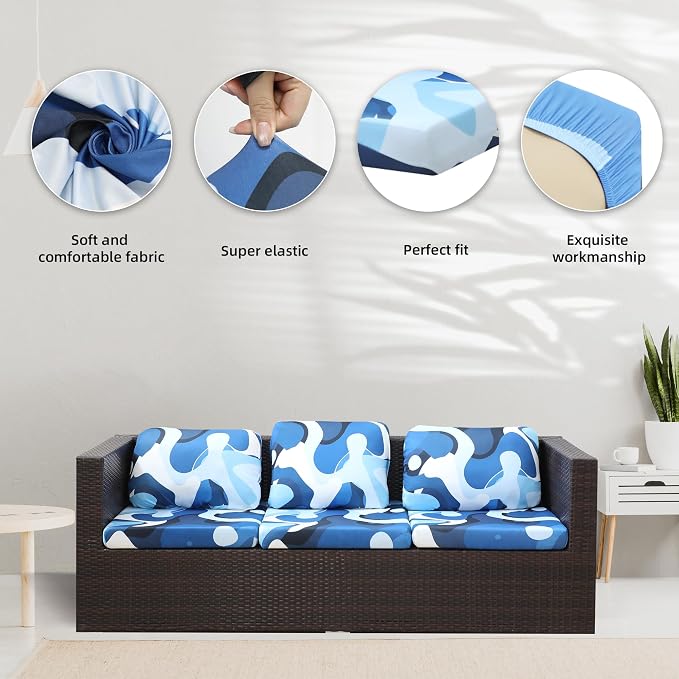 8Pcs Stretch Patio Cushion Covers, - Image 3