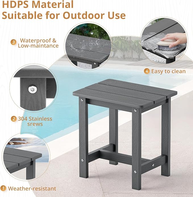 LUE BONA Outdoor Side Table Set of 2, HDPS Small Outdoor Table, Adirondack Side - Image 6