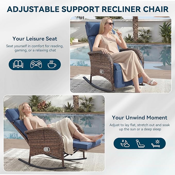 Zero Gravity Patio Rocking Wicker Recliner Chairs Set of 2- Wicker Outdoor - Image 5