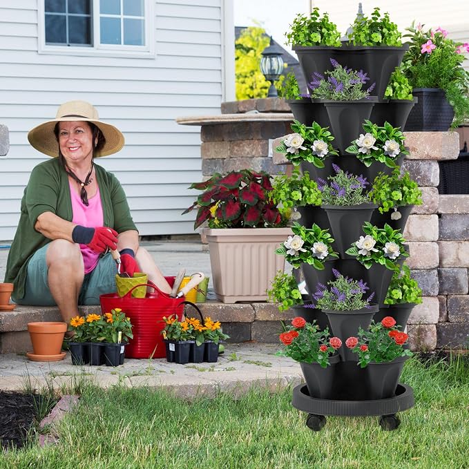 Umigy 2 Set of 7 Tier Vertical Planter Stackable Tower Planters Strawberry Herb - Image 6