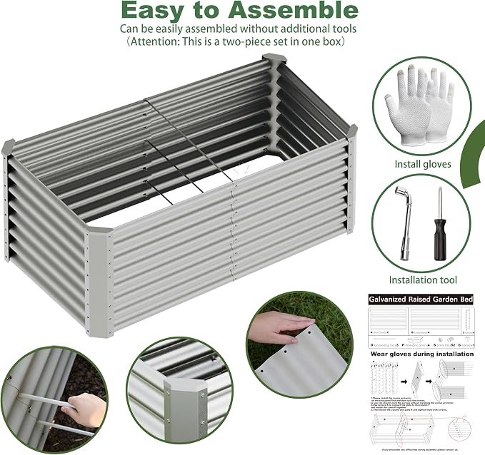 4x2x2ft Raised Garden Bed Kit, Galvanized Planter Garden Boxes Outdoor - Image 5