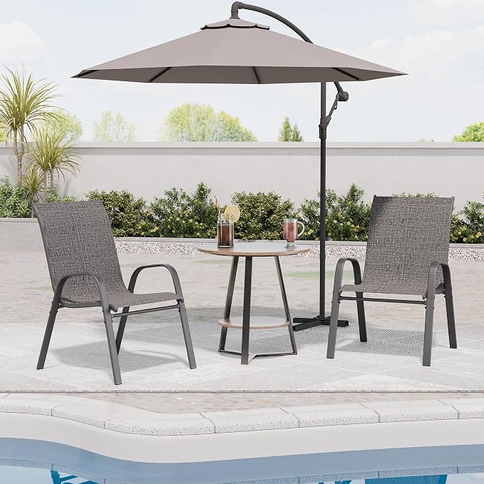 Patio Chairs Set of 2, Outdoor Dining Chairs Stackable - Image 3