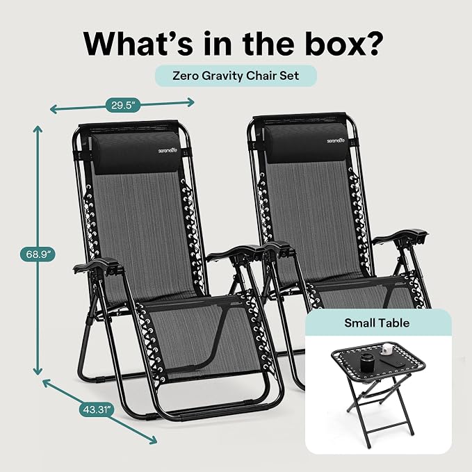 SereneLife Outdoor Zero Gravity Lounge Chair Set - Image 2
