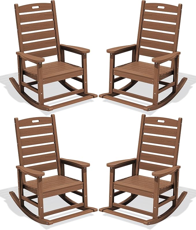 SERWALL Outdoor Rocking Chair Set of 4, Oversized HDPE Patio Rocking Chair by SERWALL