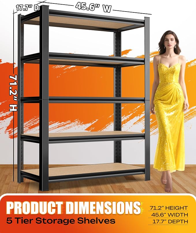 AOAORRG Set of 5 Garage Shelving Heavy Duty Storage Shelves, Metal Adjustable - Image 3