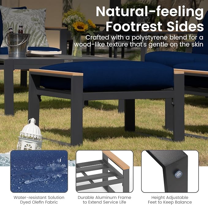 Sundale Outdoor 2 Pieces Aluminum Patio Ottoman, Outdoor Footstool - Image 3