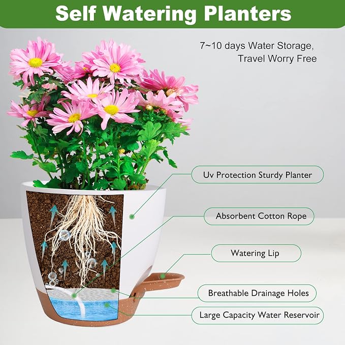 Flower Pots, 8/7/6.5/6/5.5/5 Inch Self Watering Planters - Image 2