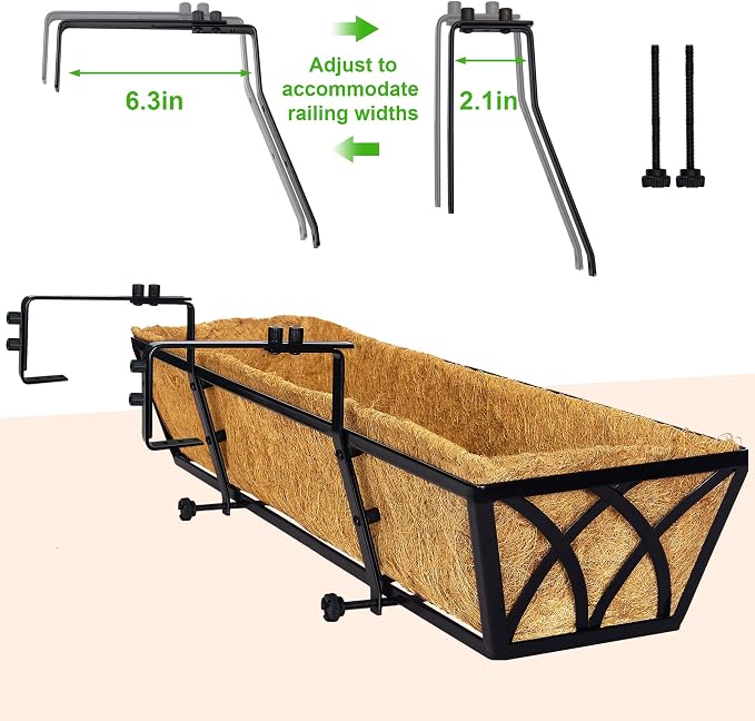 30 Inch Window Deck with Coco Liner Set of 4, Metal Hanging Flower Planter - Image 4