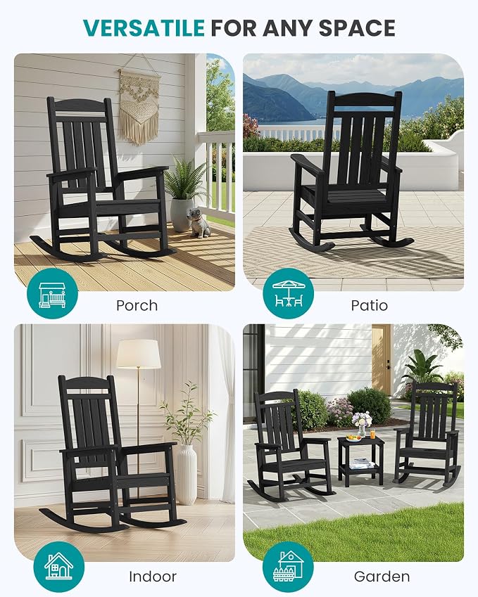 SERWALL HDPE Outdoor Rocking Chair Set of 4, Patio Rocking Chairs, All-Weather - Image 8