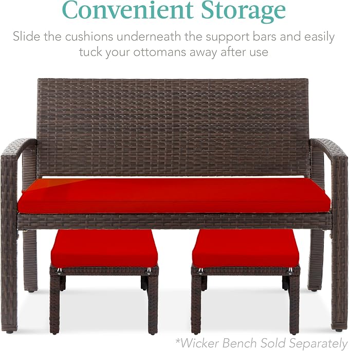 Best Choice Products Set of 2 Wicker Ottomans, Additional Seating, Side Table - Image 5