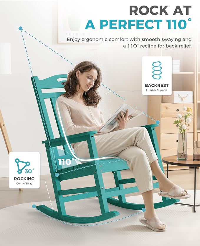 Ciokea Oversized Outdoor Rocking Chair, 380lbs Heavy-Duty Large Patio Rocker - Image 5