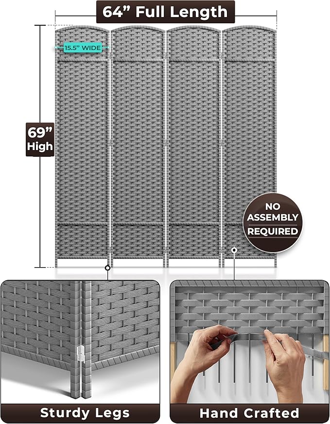 Sorbus 4 Panel Room Divider 6 ft. Tall - Image 5