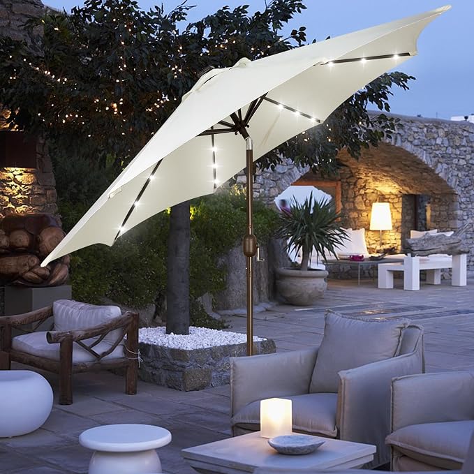 Blissun 9 ft Solar Umbrella, 32 LED Lighted Patio Umbrella, Table Market - Image 8