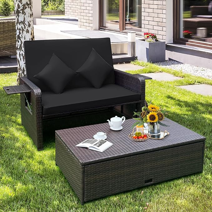 Nightcore Wicker Patio Outdoor Daybed, Outdoor Chaise Lounger w/ 4-Level - Image 3