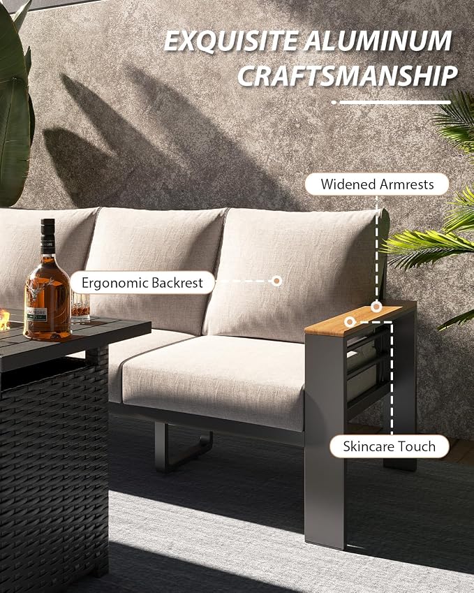 Aoxun Aluminum Outdoor Patio Furniture Set, 6-Piece Outdoor Sectional - Image 6