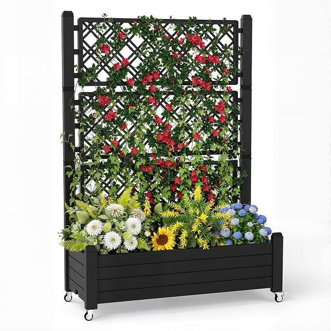 Raised Garden Bed with Trellis, 21 Gallon Self Watering Planter Box with by OutdoorLivingPerfected