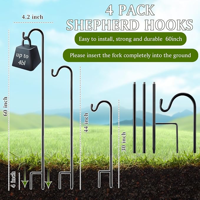 4 Pcs 60 Inch Shepherds Hook for Outdoor Adjustable Bird Feeder Pole Metal - Image 2