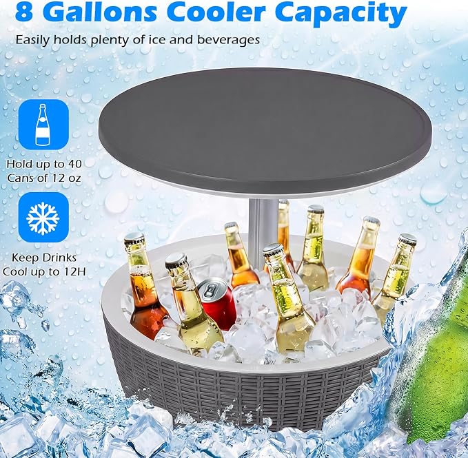 Tangkula Outdoor Cool Bar Table, Rattan Patio 8 Gallon Beer & Wine Cooler - Image 6