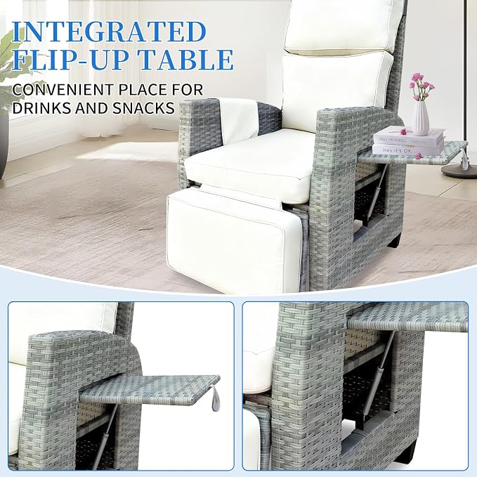 Outdoor Wicker Recliner Chair, 145° Patio Lounge Chair - Image 4