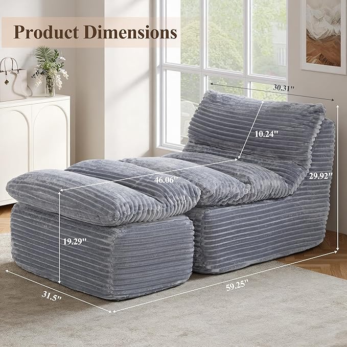 Boneless Chaise Lounge Chair Indoor, Adult Bean Bag Chair - Image 2