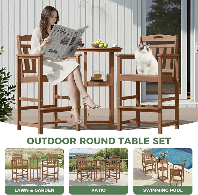 Outdoor Patio Tall Adirondack Bar Chairs Set of 2, All-Weather HDPE Bar Height - Image 7