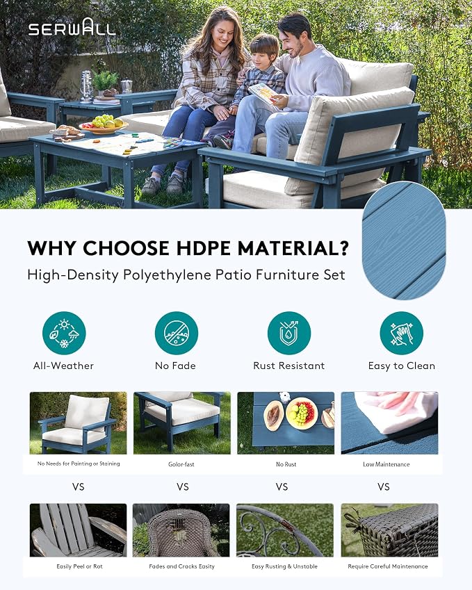 SERWALL HDPE Patio Furniture Set, 7-piece Outdoor Sectional Sofa Set, All - Image 3