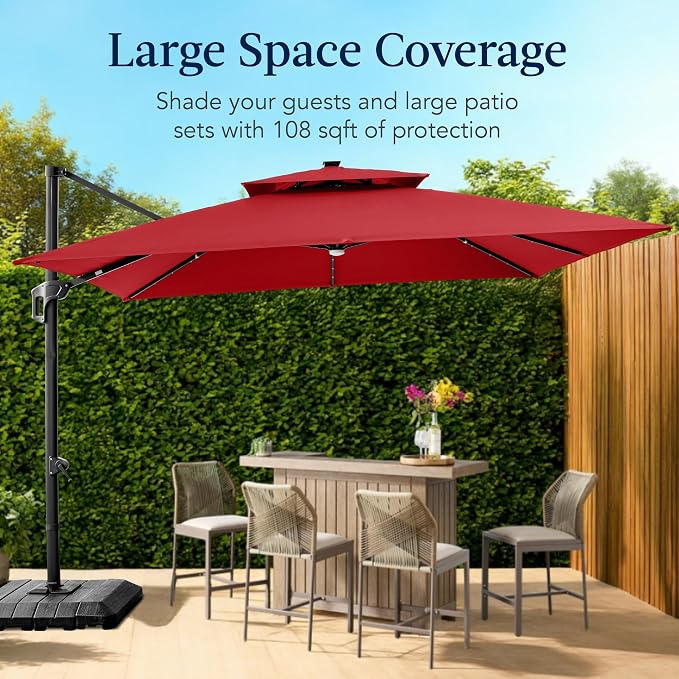 Best Choice Products 9x12ft LED Cantilever Patio Umbrella w/Base Included & - Image 4
