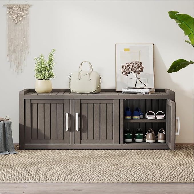 2-Tier Storage Bench, Waterproof UV-Resistant Outdoor Shoe Storage Cabinet - Image 6