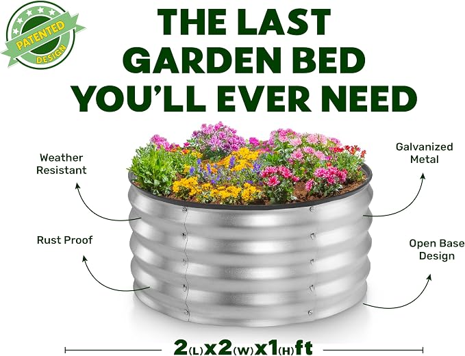 Round Galvanized Raised Garden Bed // 2×2×1 ft Galvanized Raised Garden Beds - Image 4