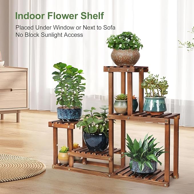 Pine Wood Plant Stand Indoor Outdoor Multi Layer Flower Shelf Rack Higher and - Image 4