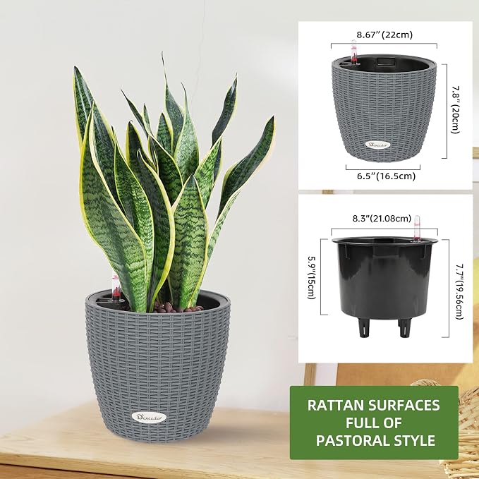 Dexceder 9x8 Inches Rattan Self Watering Planter Indoor Outdoor, Inner Pot - Image 3