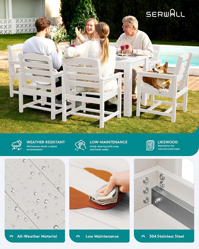 SERWALL Outdoor Dining Sets for 6, HDPE Dining Sets - Image 6